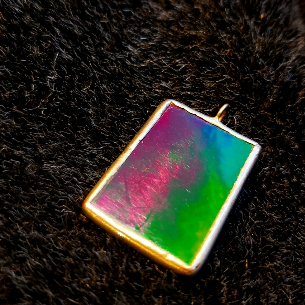Iridescent stained glass pendant